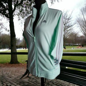 ADIDAS Mint Green w Grey Strips Zip Up Active Track Jacket Size SMALL